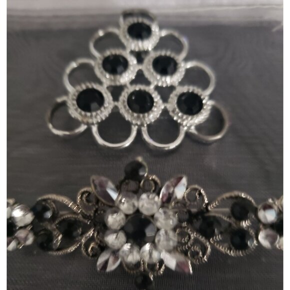 Vintage Sarah Coventry Silver Tone Black Rhinestone Brooch & Bonus Brooch - Picture 2 of 14